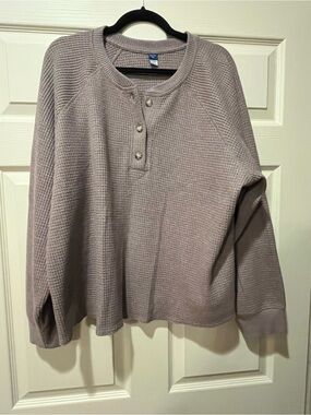 Old Navy Women’s Waffle Henley Crewneck Sweater - smoky brown